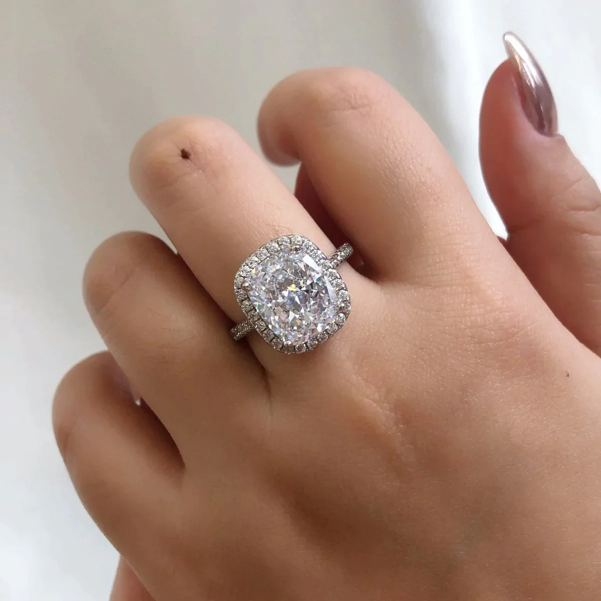 Elegant Halo Cushion Cut Engagement Ring In Sterling Silver - Camillaboutiqueco camillaboutiqueshop.com