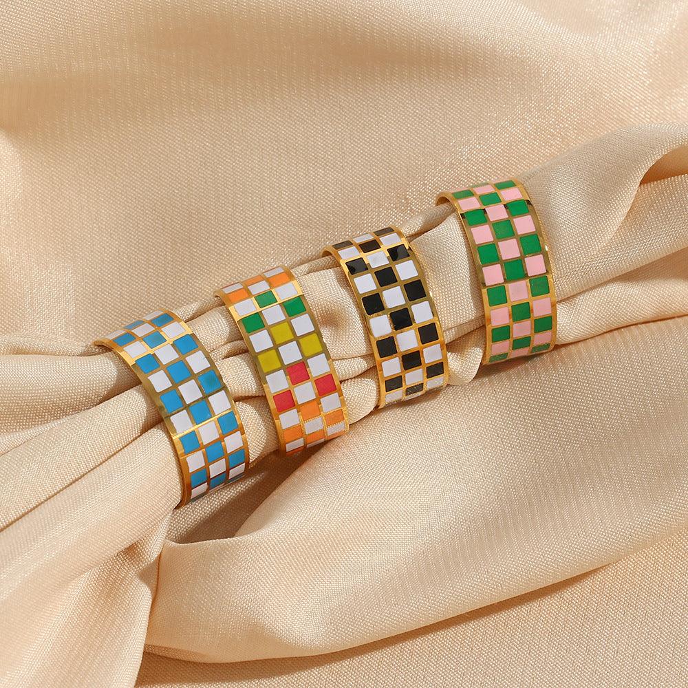 Gold Checker Band Ring - Camillaboutiqueco camillaboutiqueshop.com