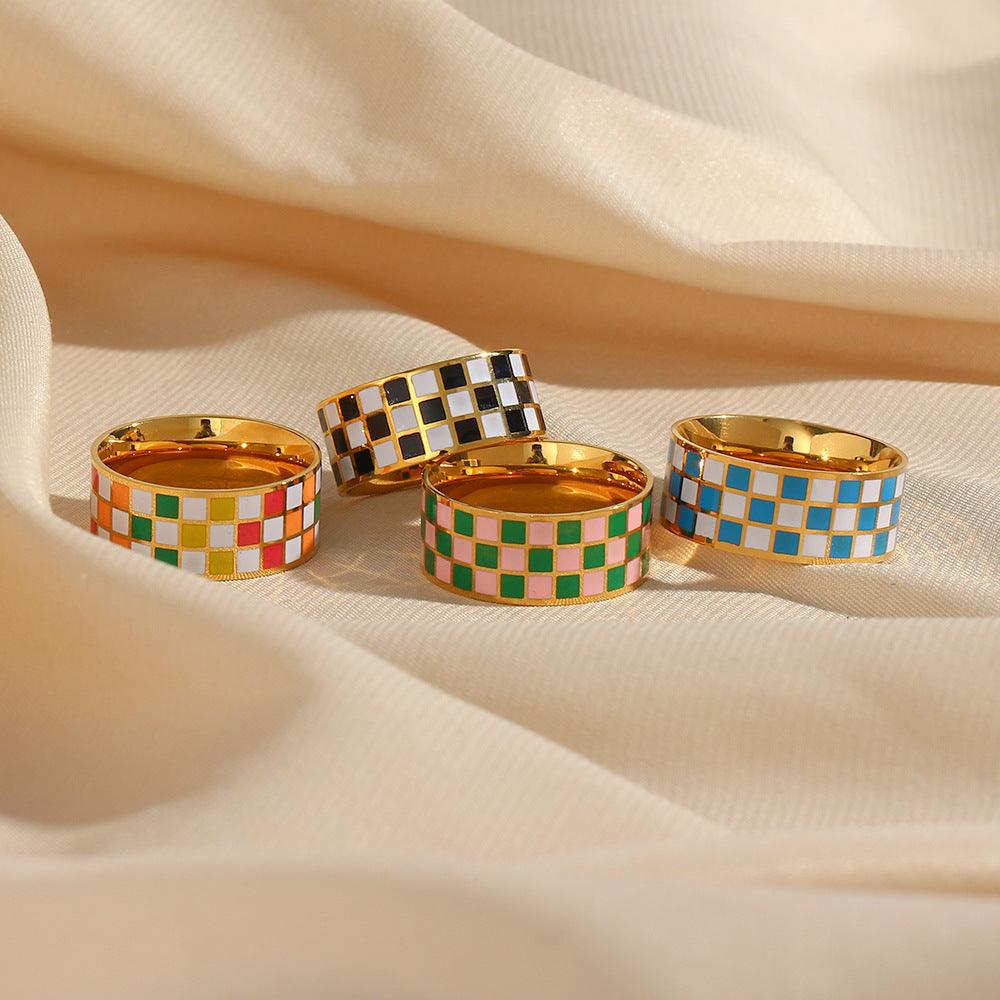 Gold Checker Band Ring - Camillaboutiqueco camillaboutiqueshop.com