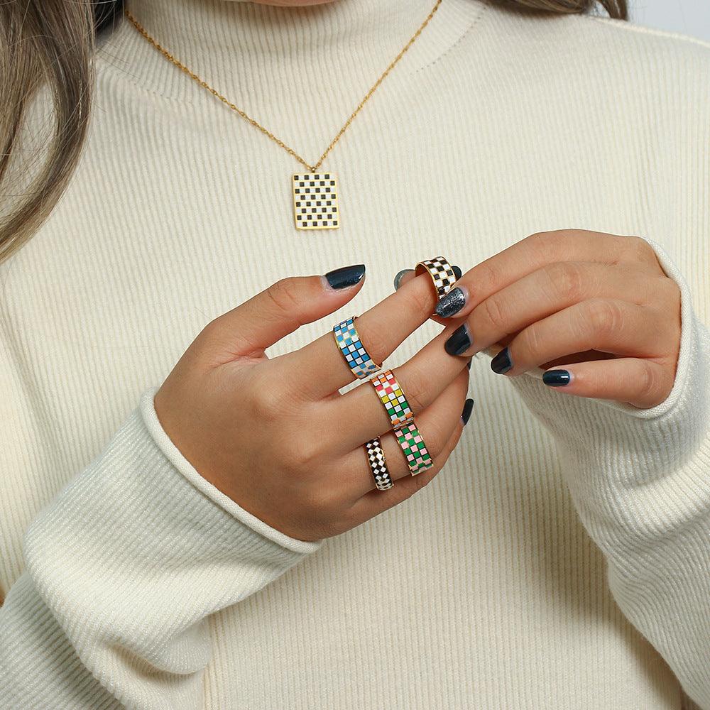 Gold Checker Band Ring - Camillaboutiqueco camillaboutiqueshop.com