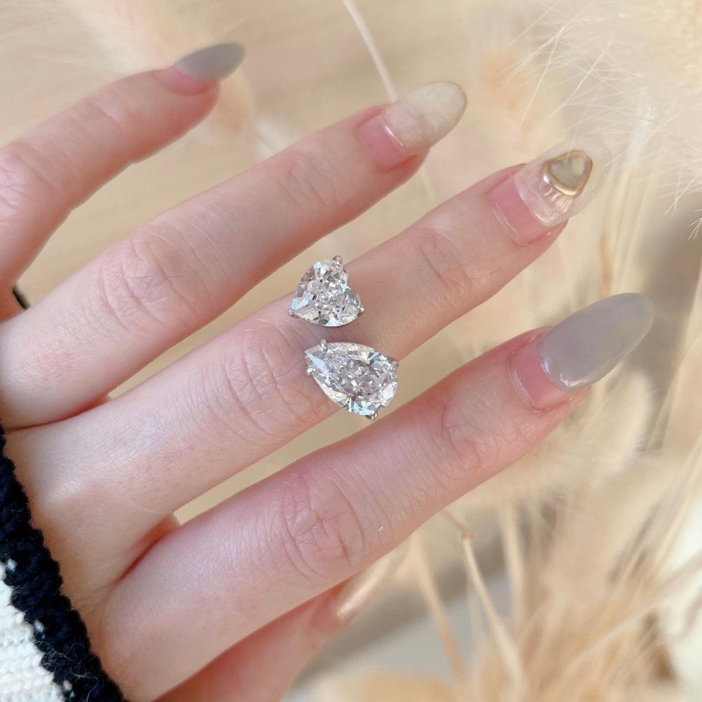 Heart & Pear Split Toi et Moi Sterling Silver Ring - Camillaboutiqueco camillaboutiqueshop.com
