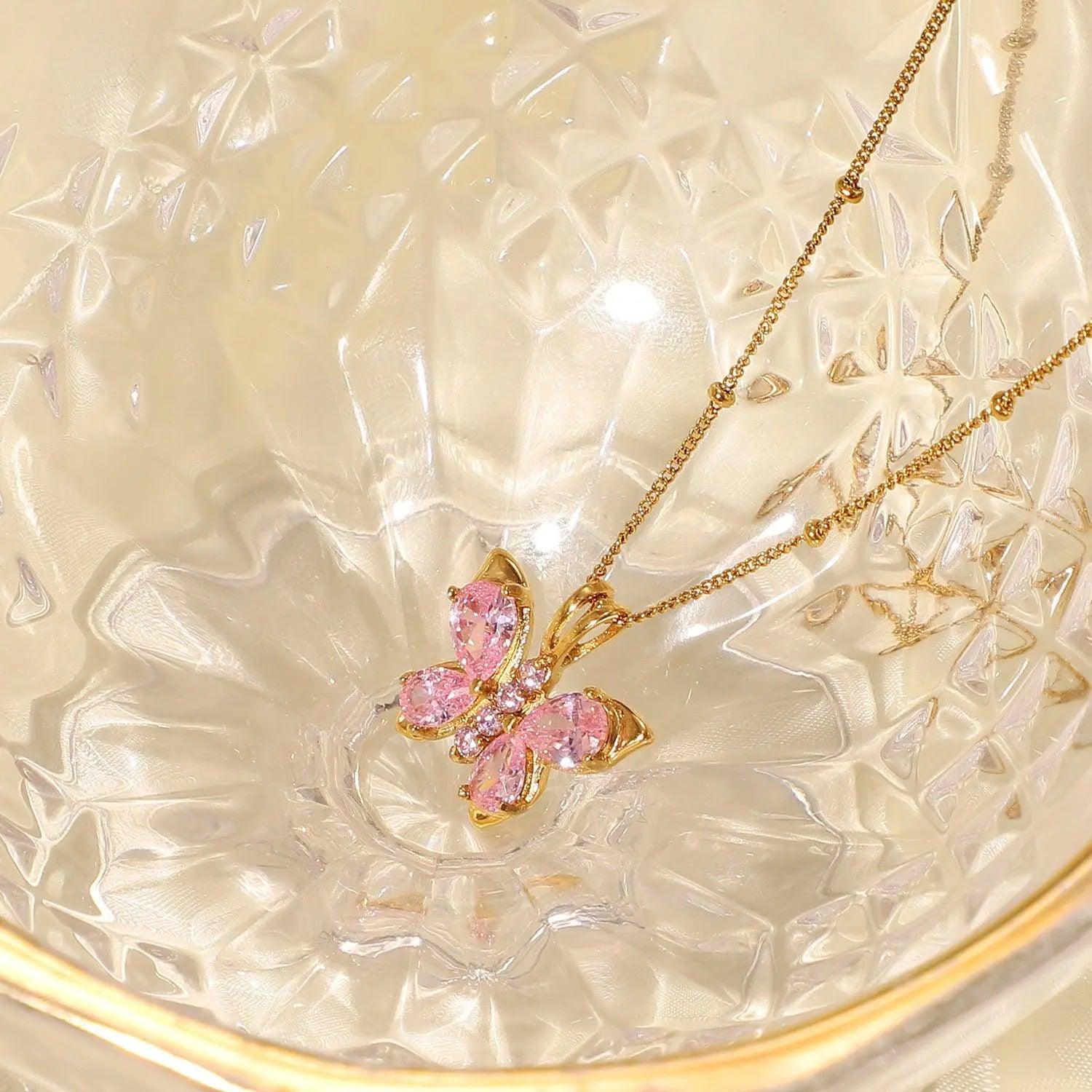 Pink Diamond Butterfly Necklace - CamillaBoutique