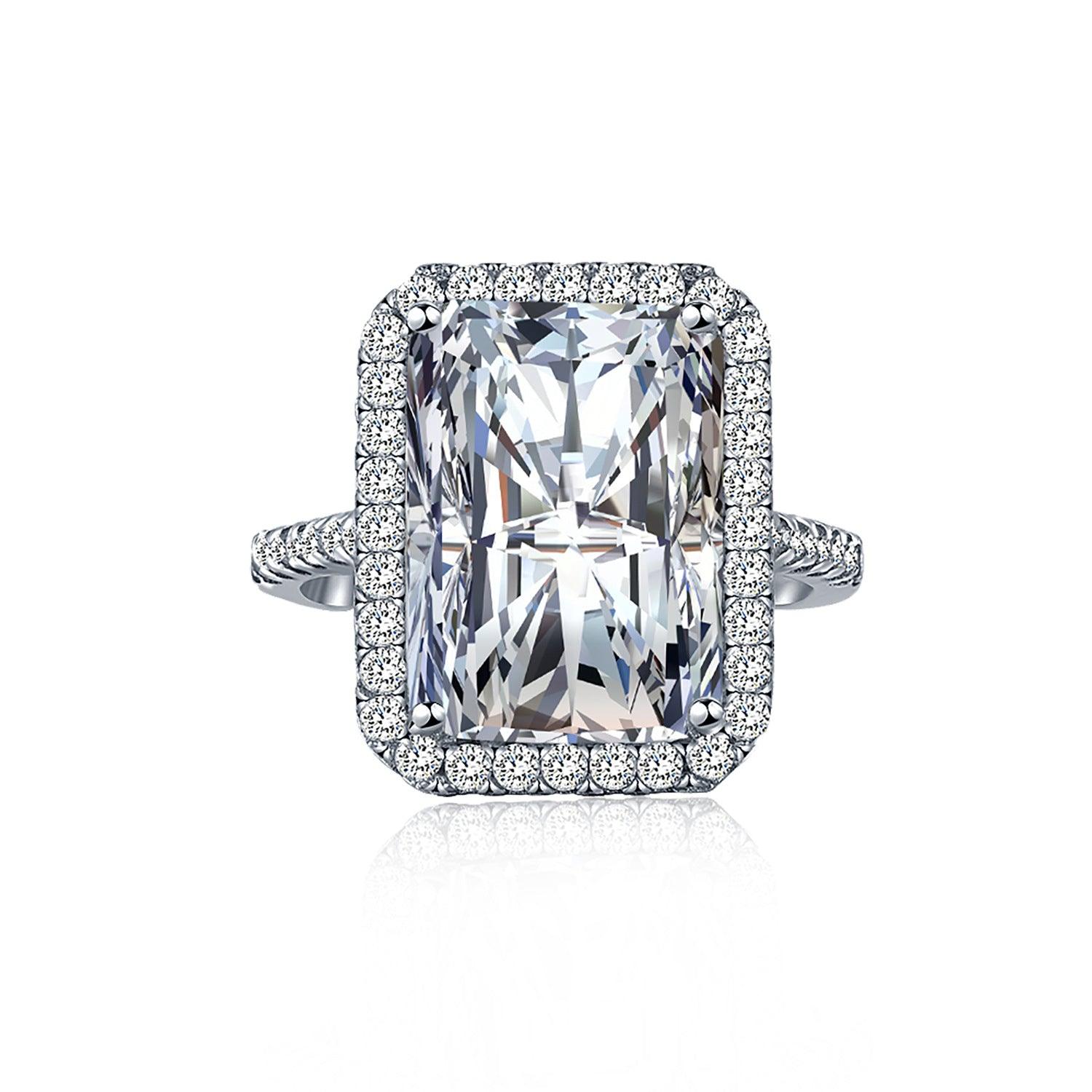 Sparkle Halo Radiant Cut Cubic Zirconia Engagement Ring In White Gold - Camillaboutiqueco camillaboutiqueshop.com