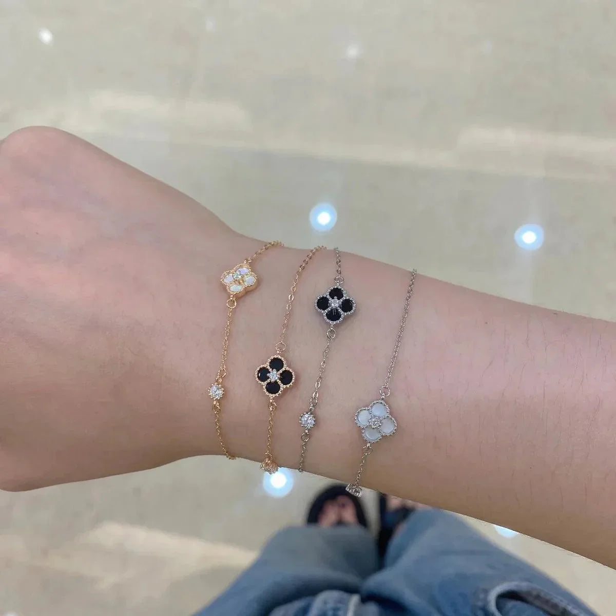 STERLING SILVER BLACK CLOVER BRACELET - Camillaboutiqueshop