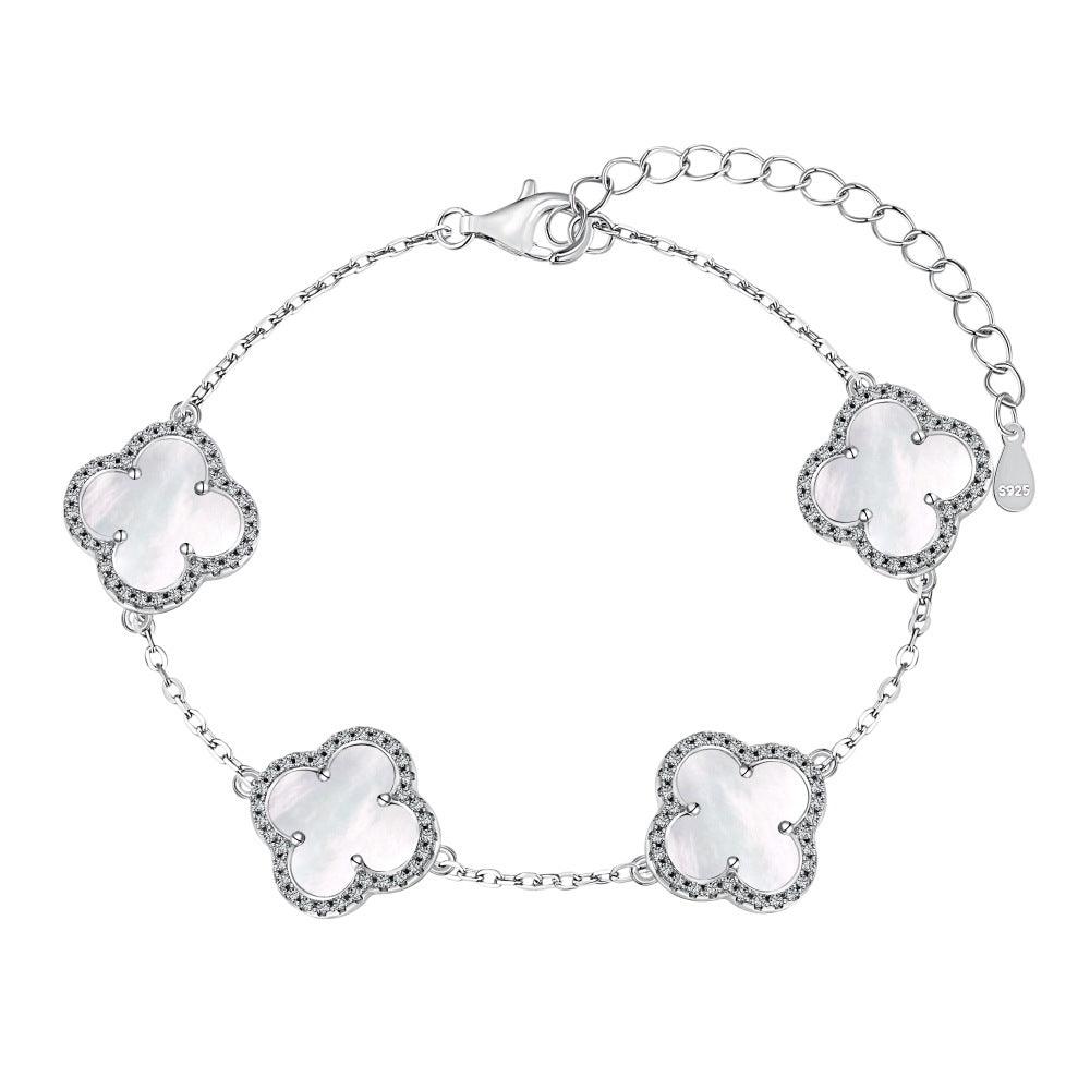 White Mother Of Pearl & Diamond Clover Solid 925 orders Sterling Silver Bracelet