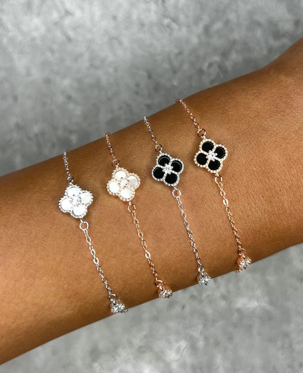 STERLING SILVER WHITE CLOVER BRACELET - Camillaboutiqueshop