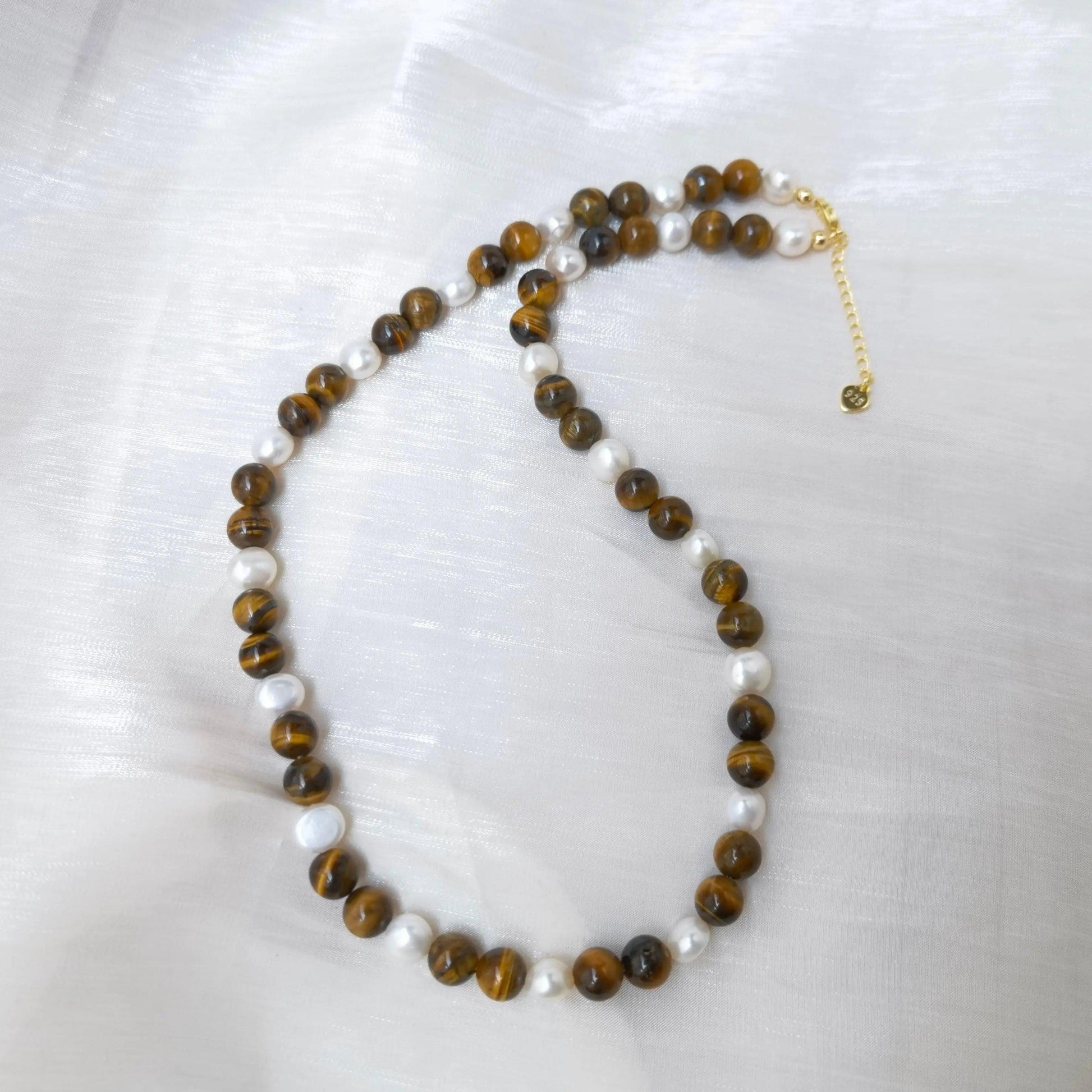 Tiger Eye Pearl Beaded Necklace - Camillaboutiqueco camillaboutiqueshop.com