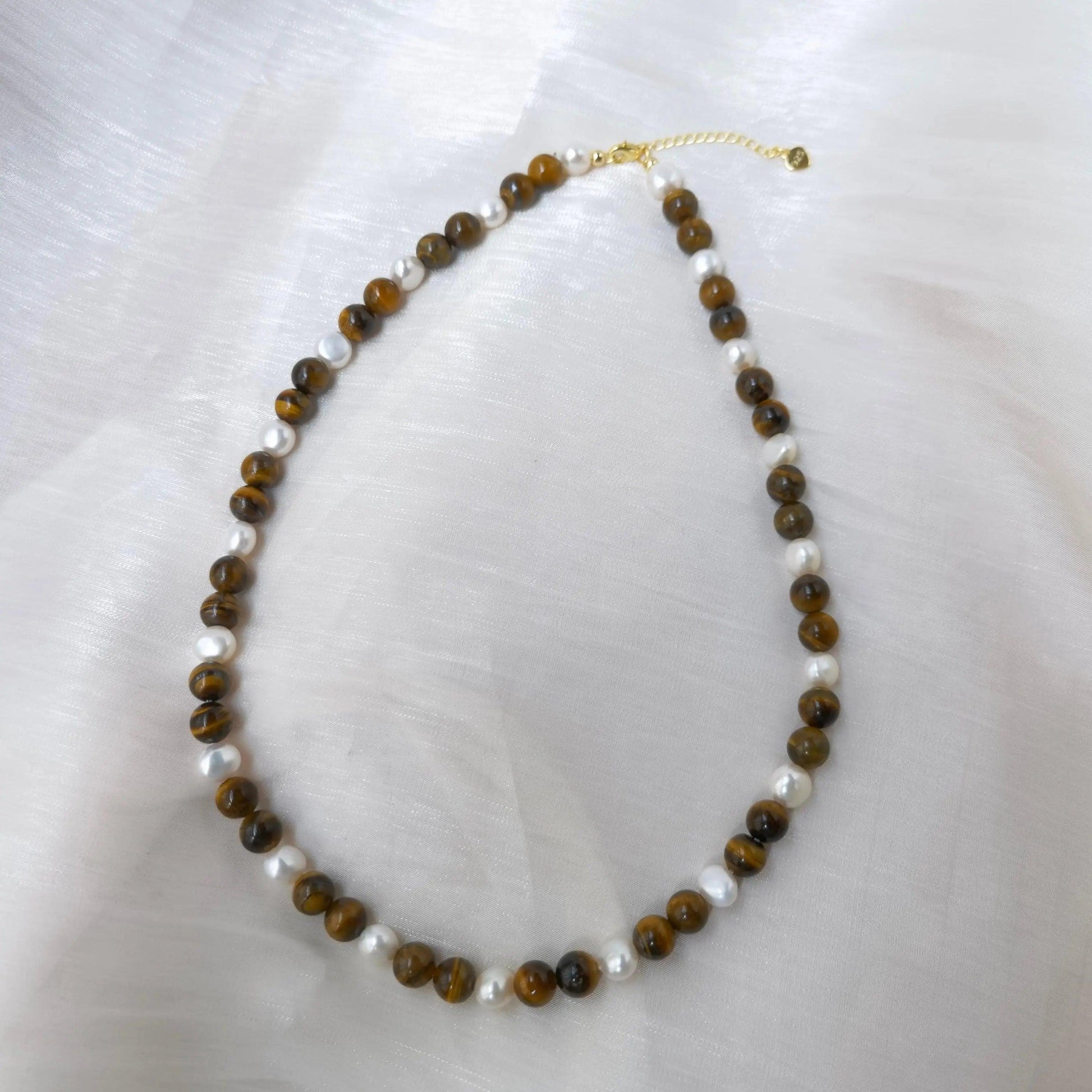 Tiger Eye Pearl Beaded Necklace - Camillaboutiqueco camillaboutiqueshop.com