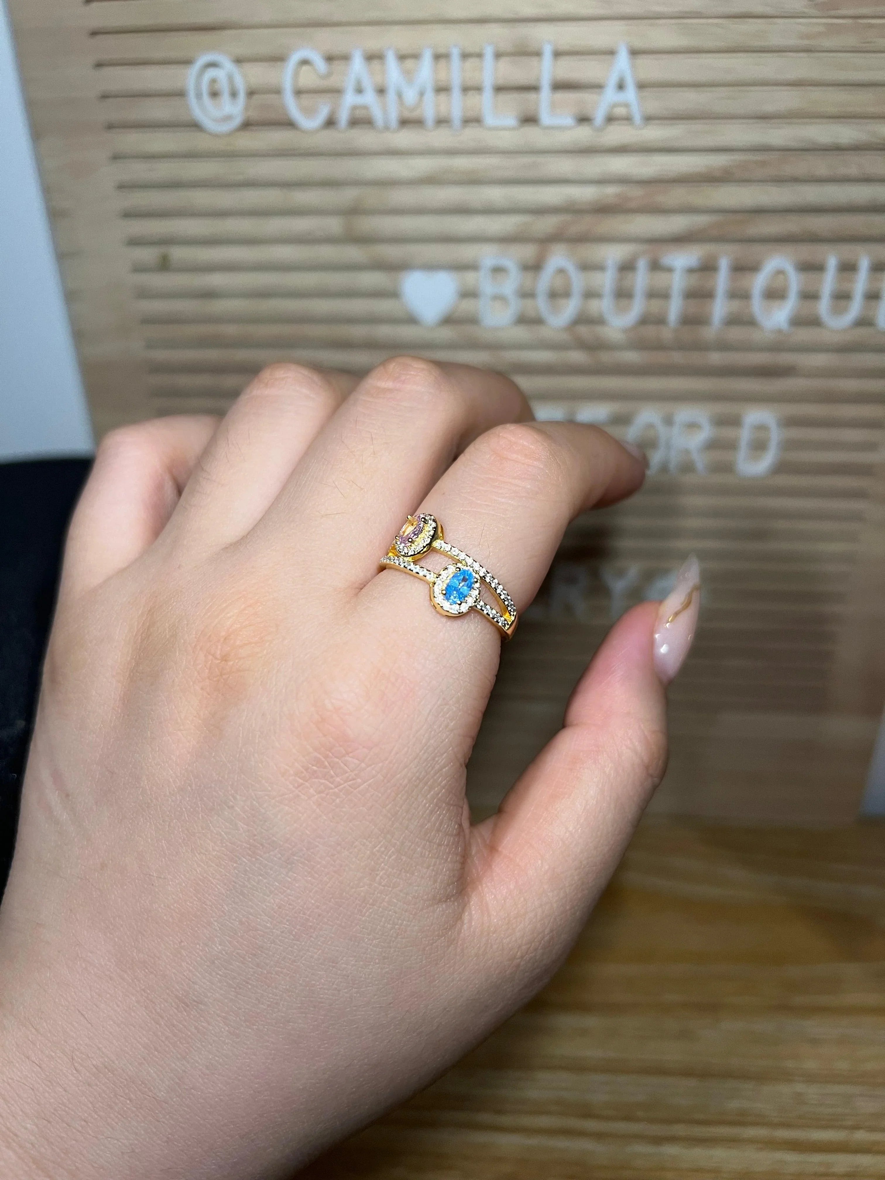 TWO BIRTHSTONES DOUBLE BAND RING - Camillaboutiqueshop