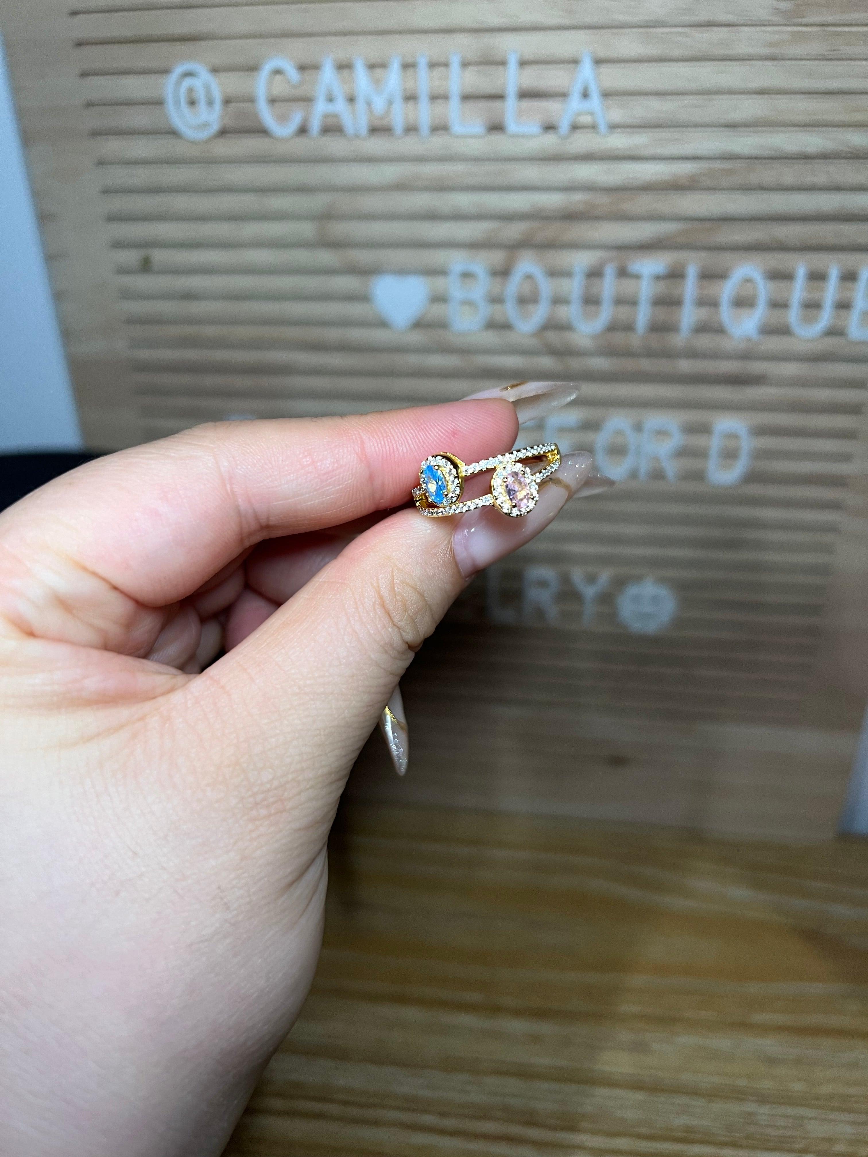 TWO BIRTHSTONES DOUBLE BAND RING - Camillaboutiqueshop