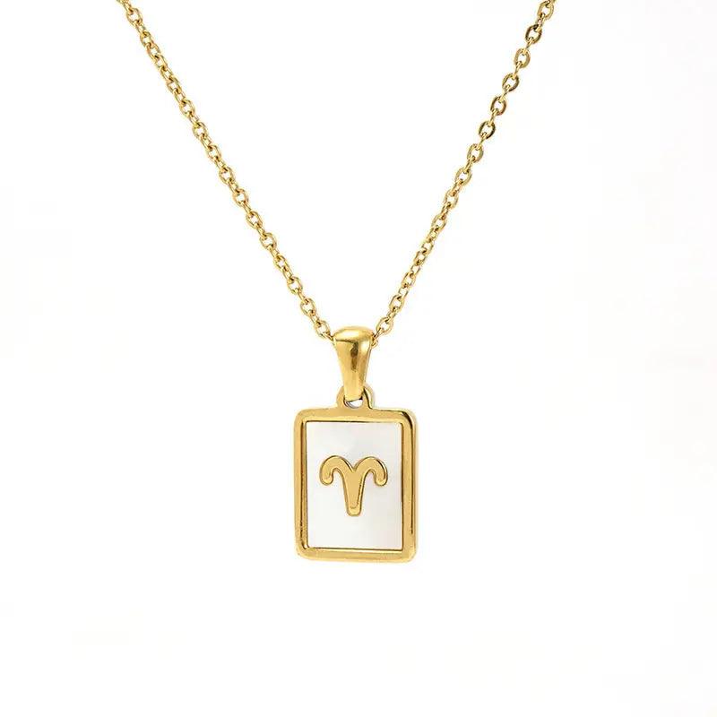 White Zodiac Square Pendant Necklace - Camillaboutiqueco camillaboutiqueshop.com