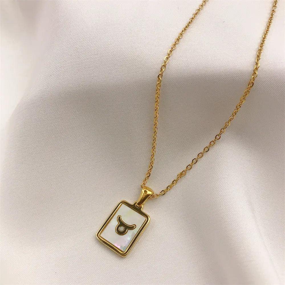 White Zodiac Square Pendant Necklace - Camillaboutiqueco camillaboutiqueshop.com