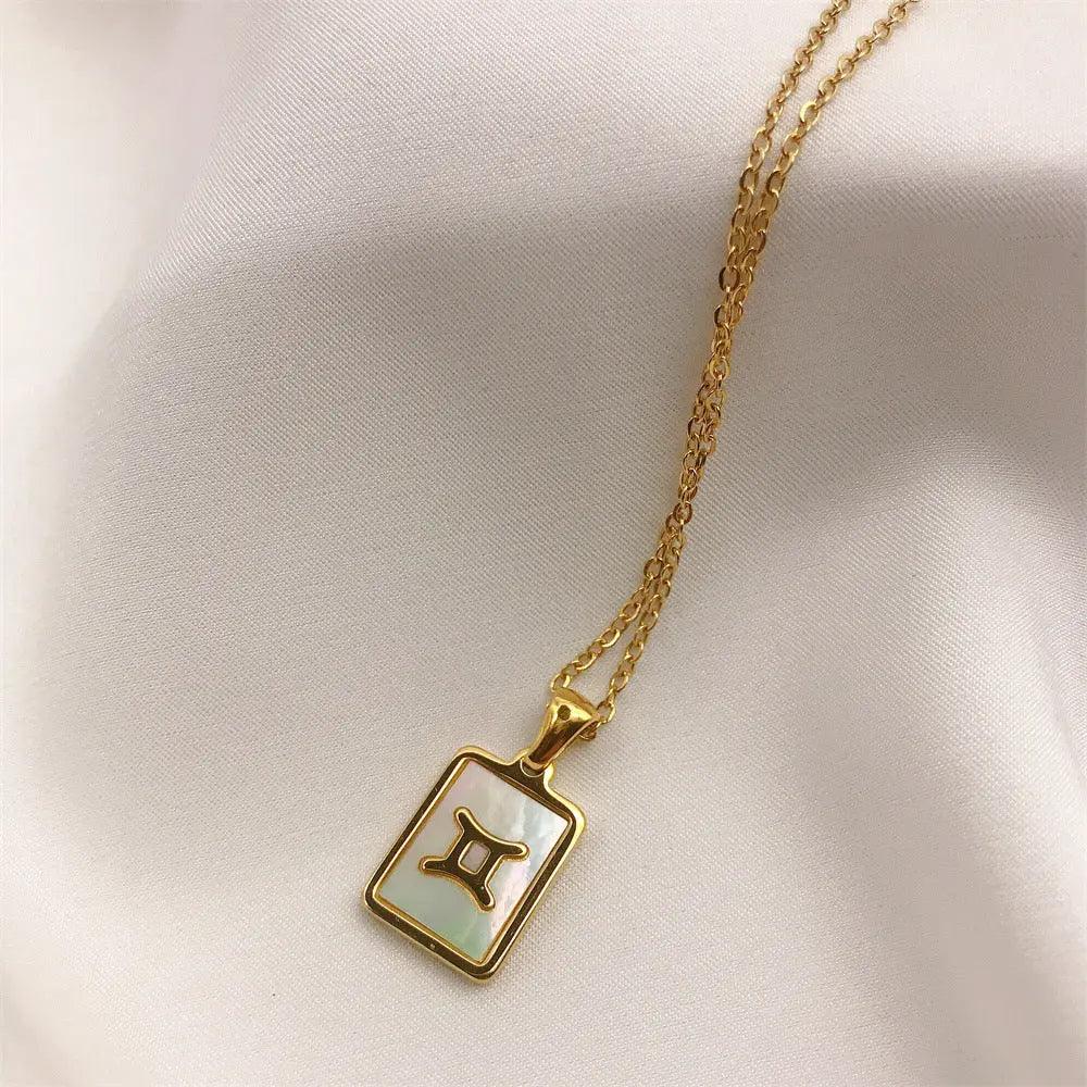White Zodiac Square Pendant Necklace - Camillaboutiqueco camillaboutiqueshop.com