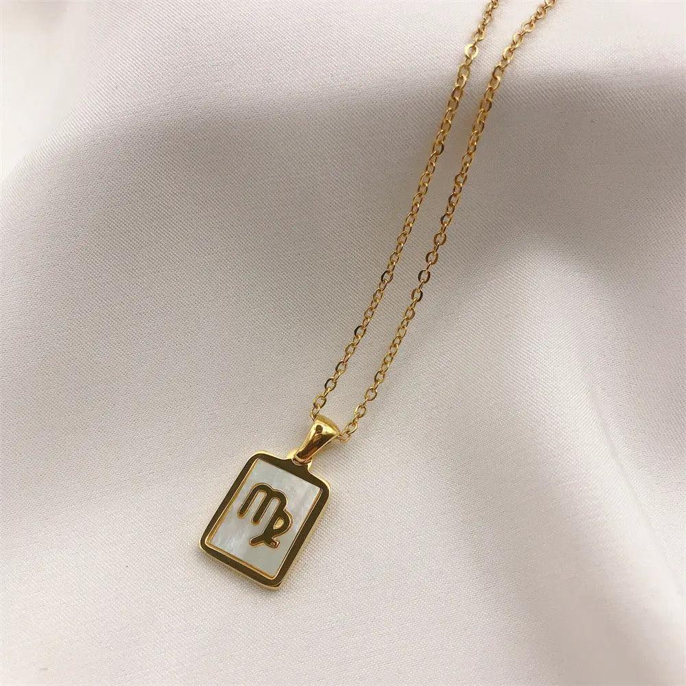 White Zodiac Square Pendant Necklace - Camillaboutiqueco camillaboutiqueshop.com