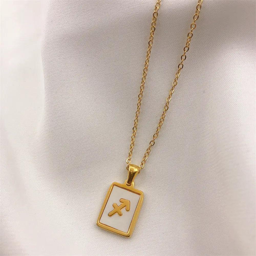 White Zodiac Square Pendant Necklace - Camillaboutiqueco camillaboutiqueshop.com