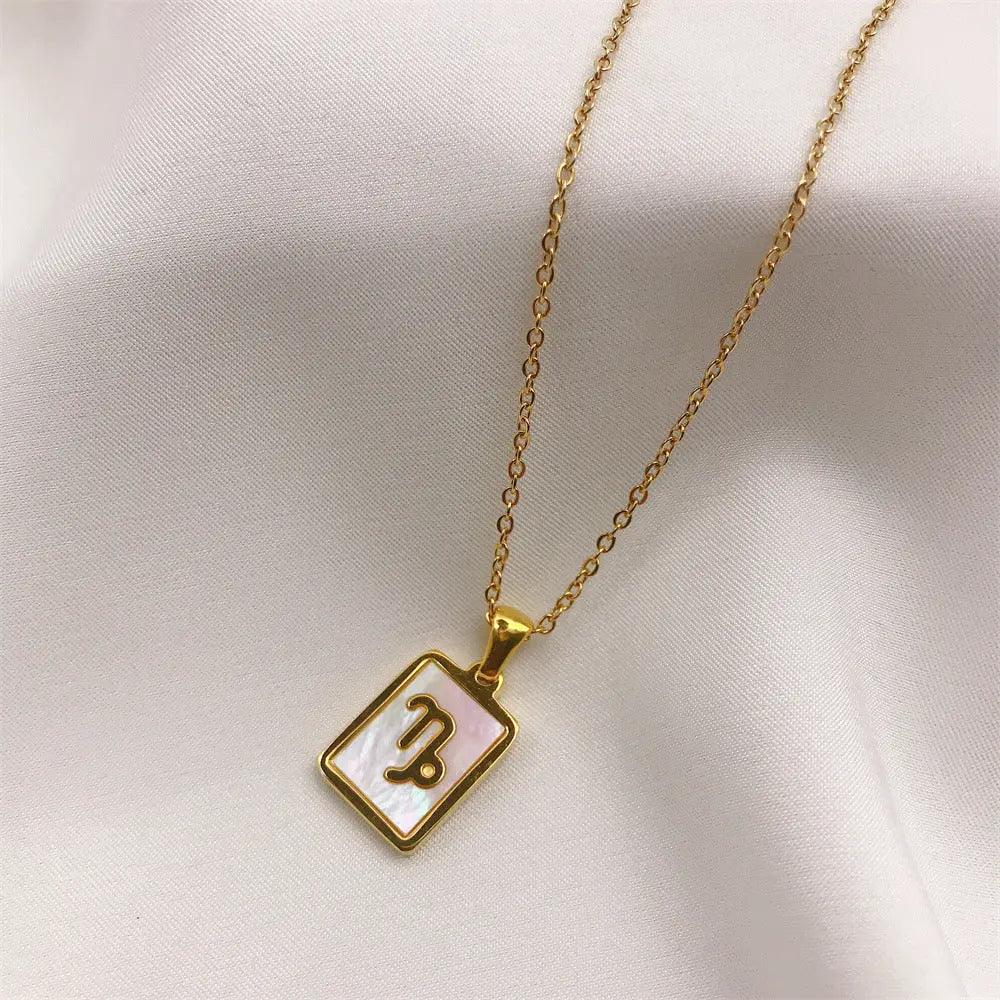 White Zodiac Square Pendant Necklace - Camillaboutiqueco camillaboutiqueshop.com