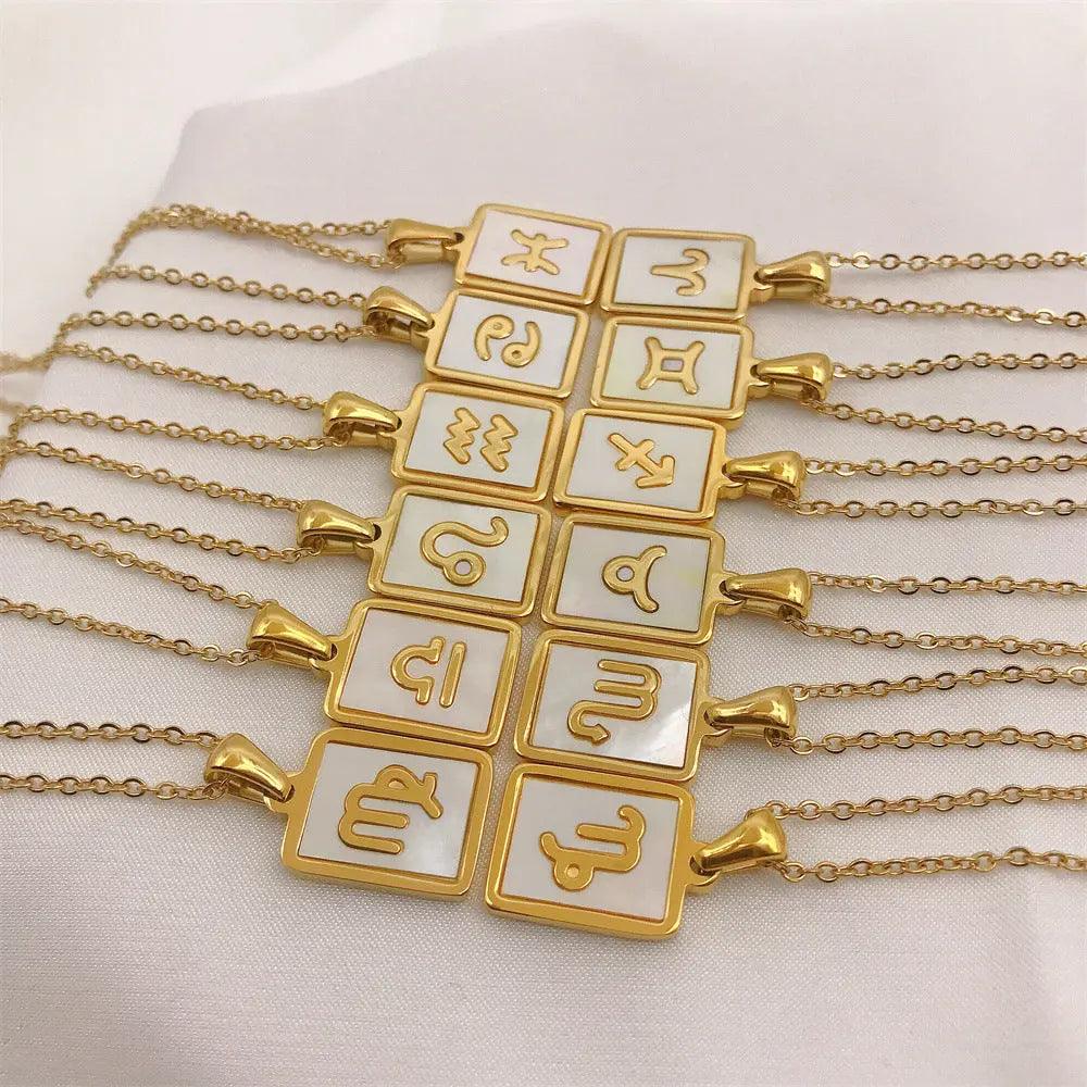 White Zodiac Square Pendant Necklace - Camillaboutiqueco camillaboutiqueshop.com