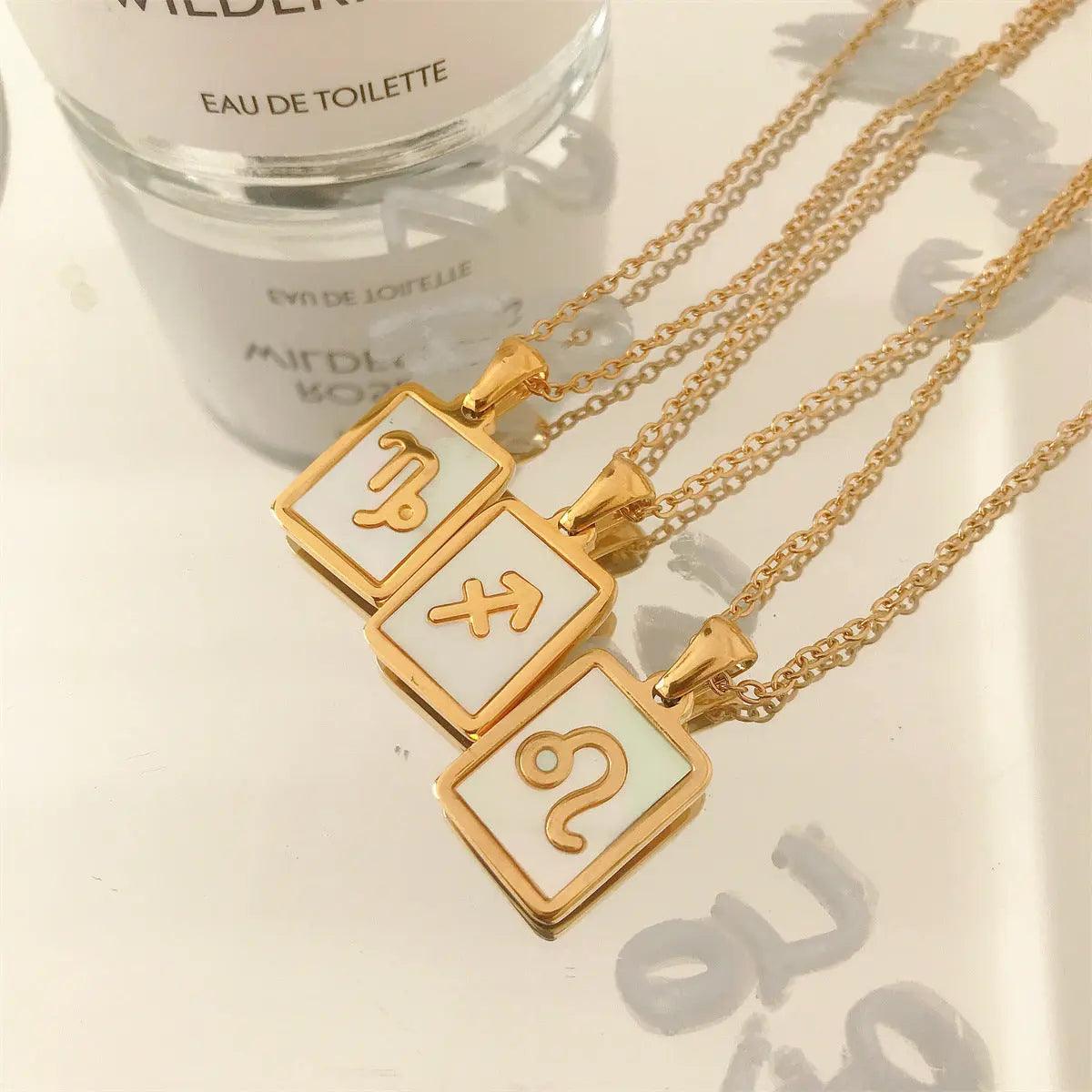 White Zodiac Square Pendant Necklace - Camillaboutiqueco camillaboutiqueshop.com
