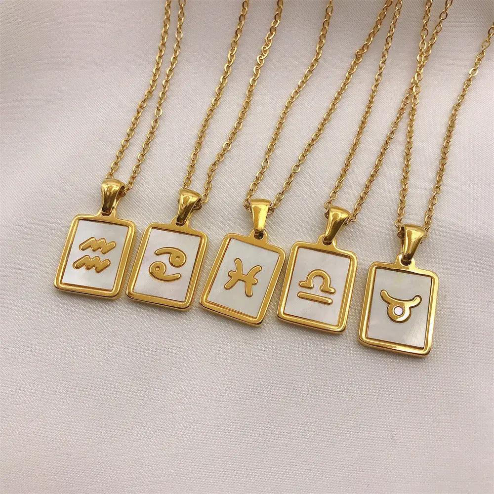 White Zodiac Square Pendant Necklace - Camillaboutiqueco camillaboutiqueshop.com