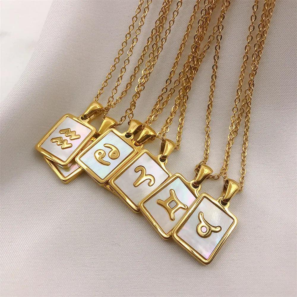 White Zodiac Square Pendant Necklace - Camillaboutiqueco camillaboutiqueshop.com
