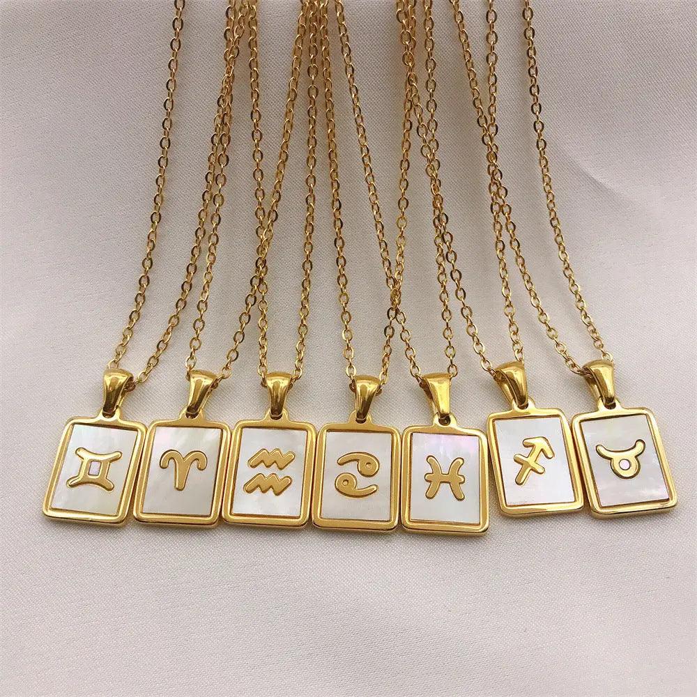 White Zodiac Square Pendant Necklace - Camillaboutiqueco camillaboutiqueshop.com
