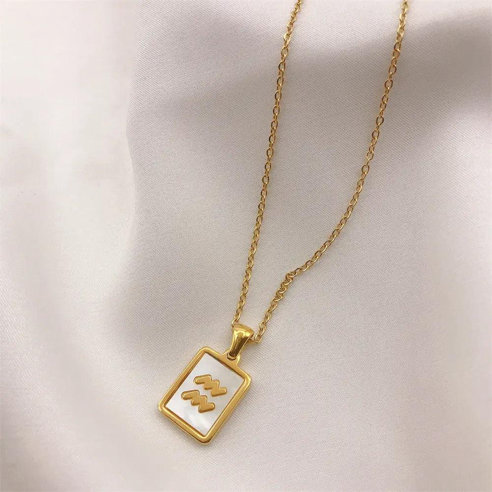 White Zodiac Square Pendant Necklace - Camillaboutiqueco camillaboutiqueshop.com