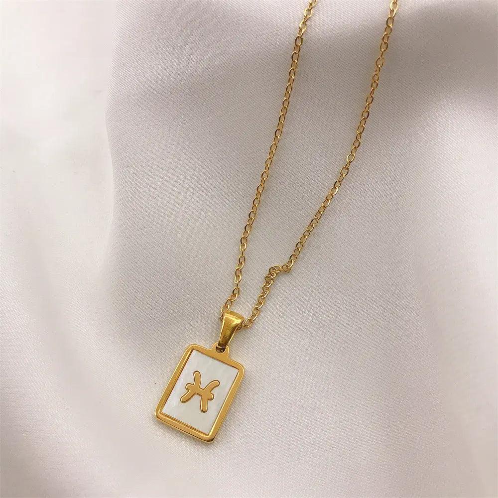 White Zodiac Square Pendant Necklace - Camillaboutiqueco camillaboutiqueshop.com