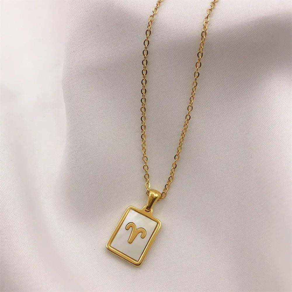 White Zodiac Square Pendant Necklace - Camillaboutiqueco camillaboutiqueshop.com