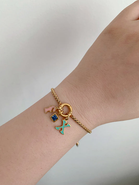 2 Enamel Initials & Birthstone Charm Bracelet - camillajewelry