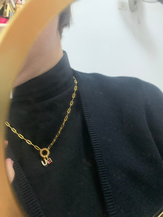 CZ Initial and Birthstone Charm Necklace