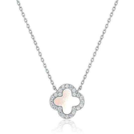 MOTHER OF PEARL DIAMANTE CLOVER NECKLACE