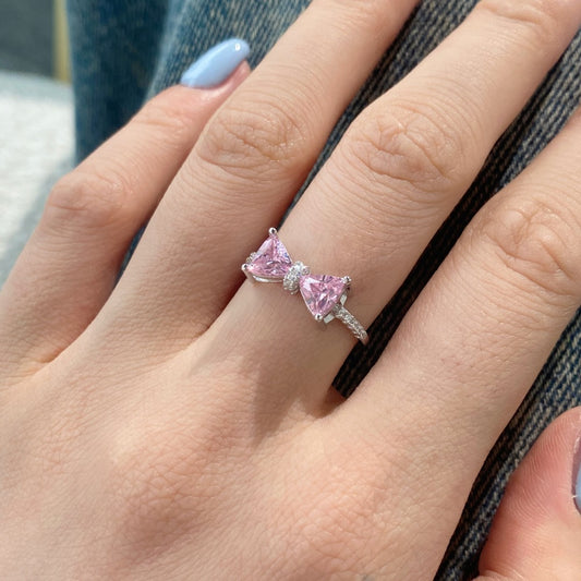 Sparkling Pink Bow Ring