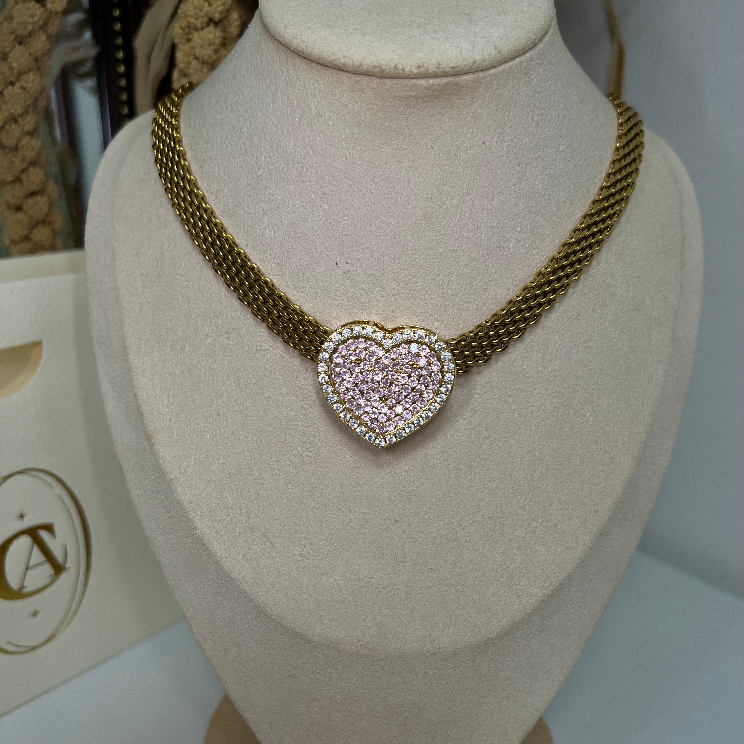 Custom Heart Pink Rolex Necklace