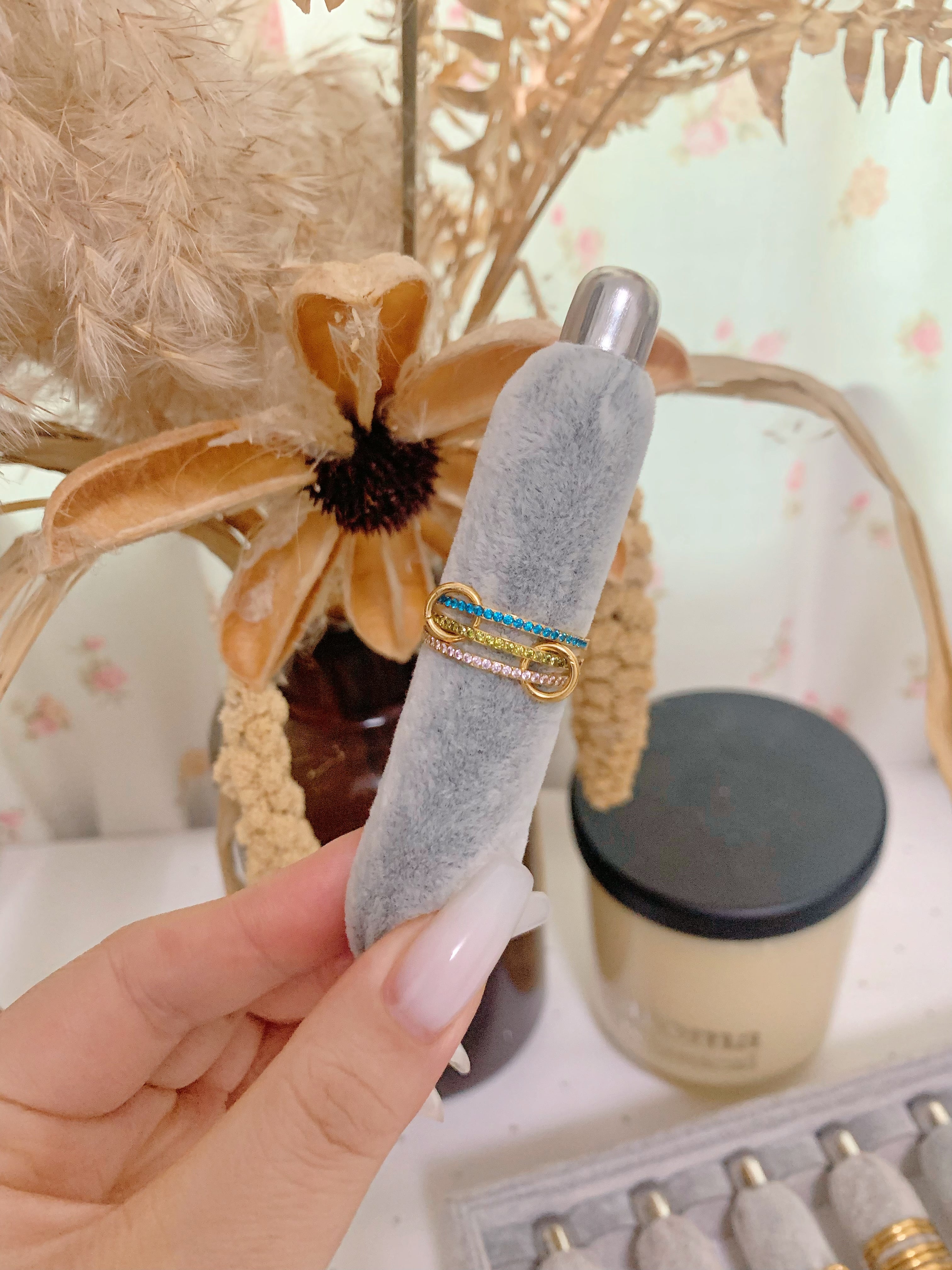 Gold Triple Birthstone Band Stackable Rings