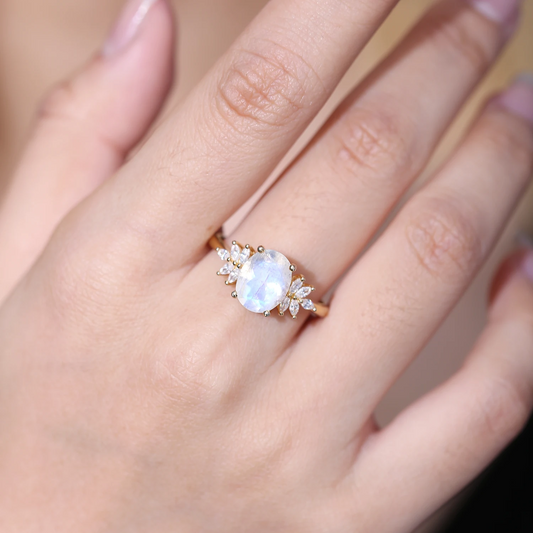 Oval Cluster Moonstone Engagement Ring