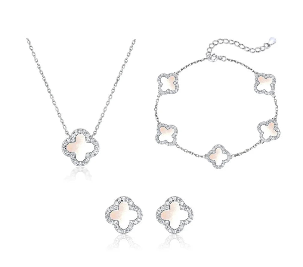 Mother Of Pearl Clover Jewelry Set