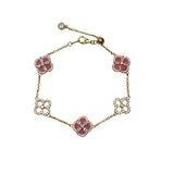 Sterling Silver Diamond Sakura Pink Clover Bracelet Jewelry Set - camillaboutiqueshop