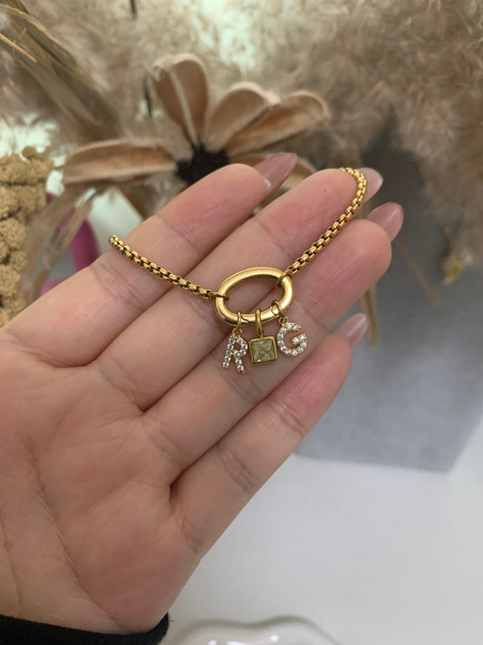 2 Initials & Birthstone Charm Bracelet - camillajewelry