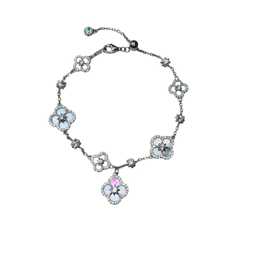 Sterling Silver Diamond Sakura Clover Bracelet