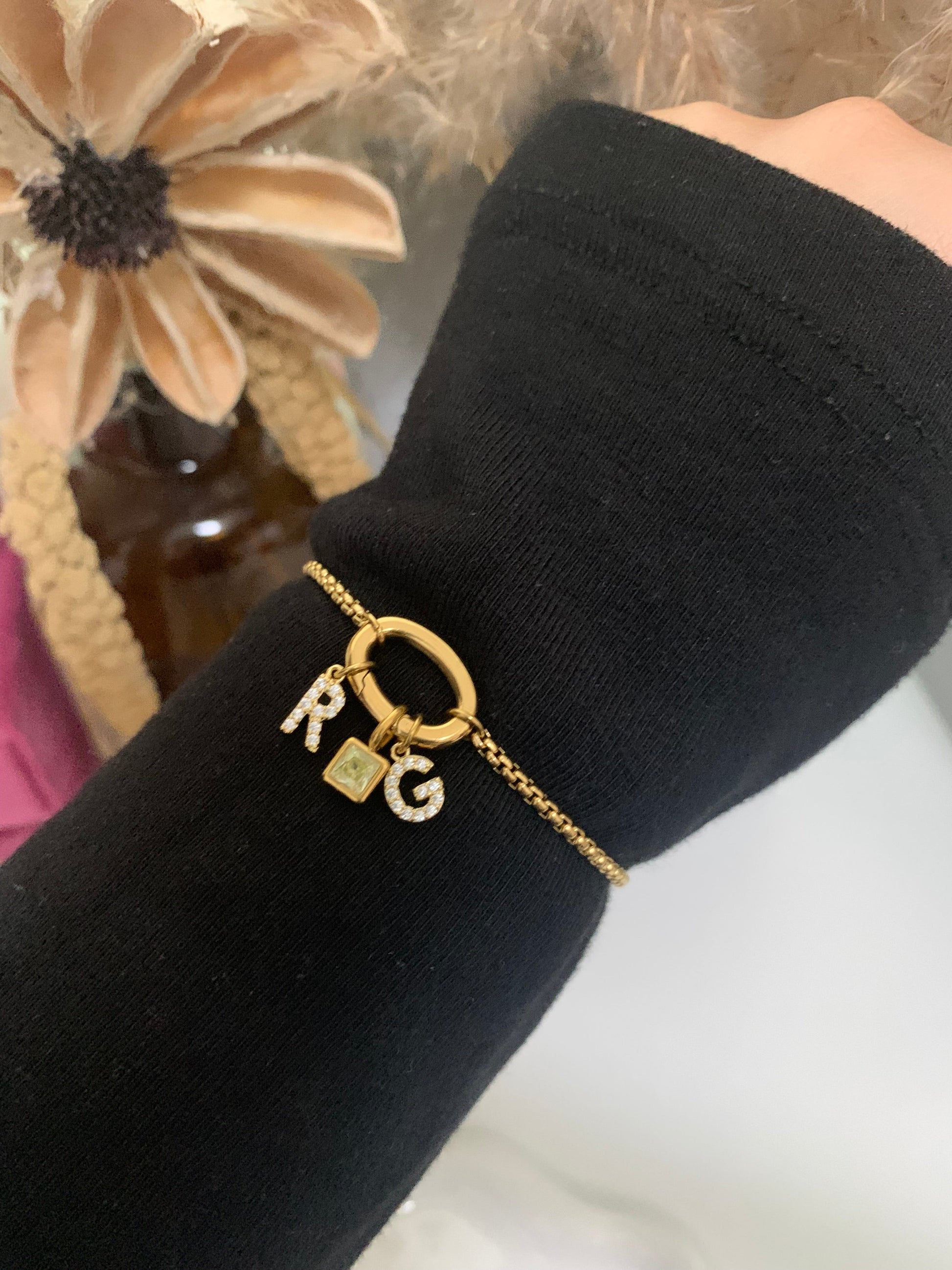 2 Initials & Birthstone Charm Bracelet - camillajewelry