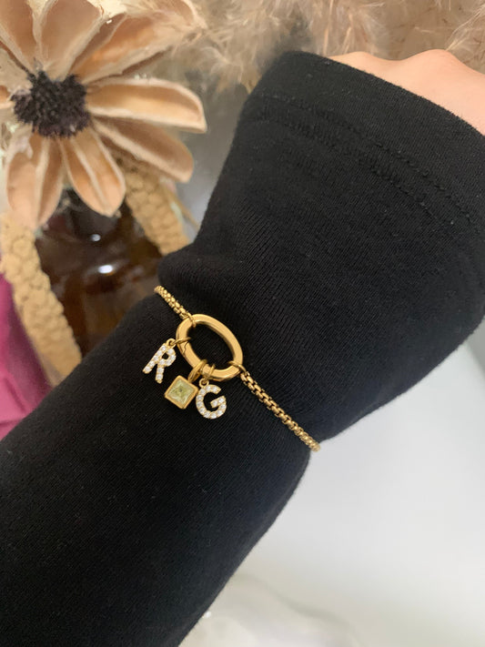 2 Initials & Birthstone Charm Bracelet - camillajewelry