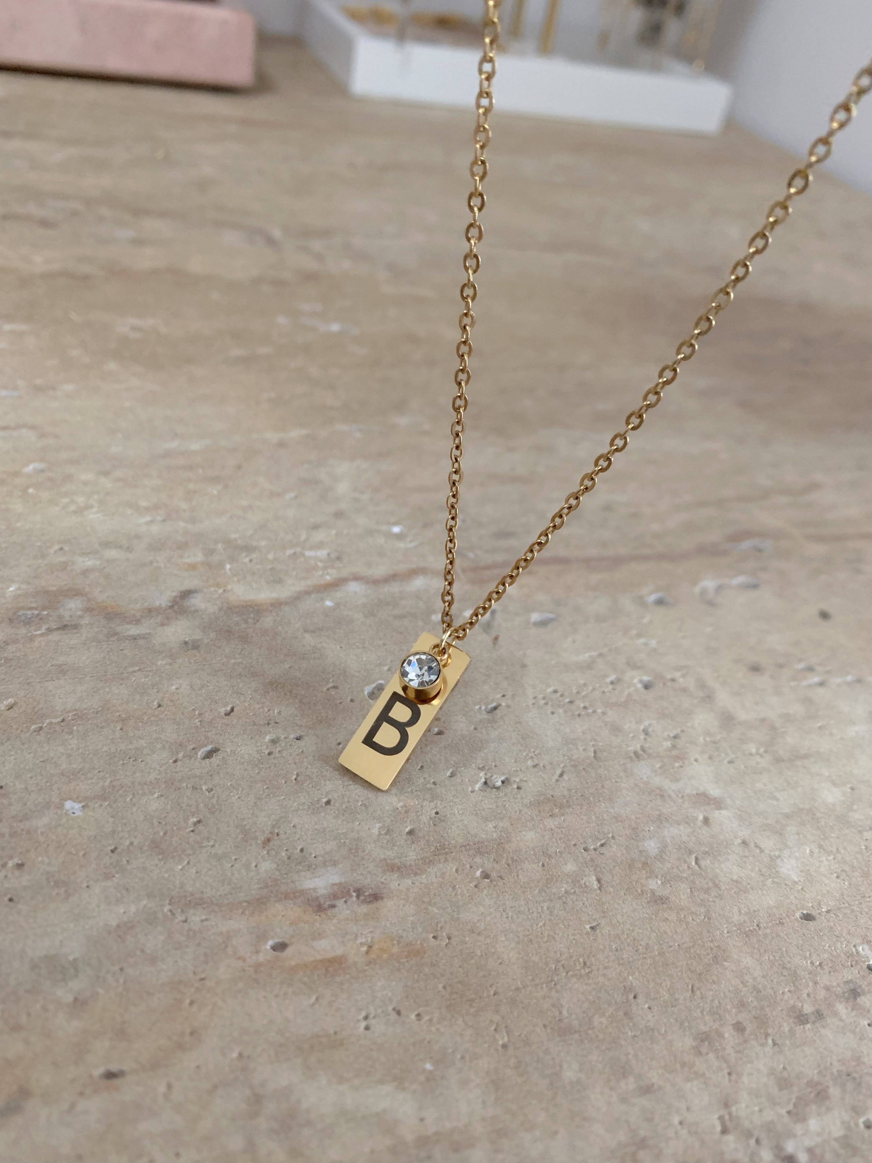 Initial Necklace With Birthstone