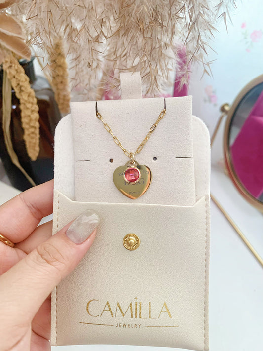 Heart token with birthstone necklace