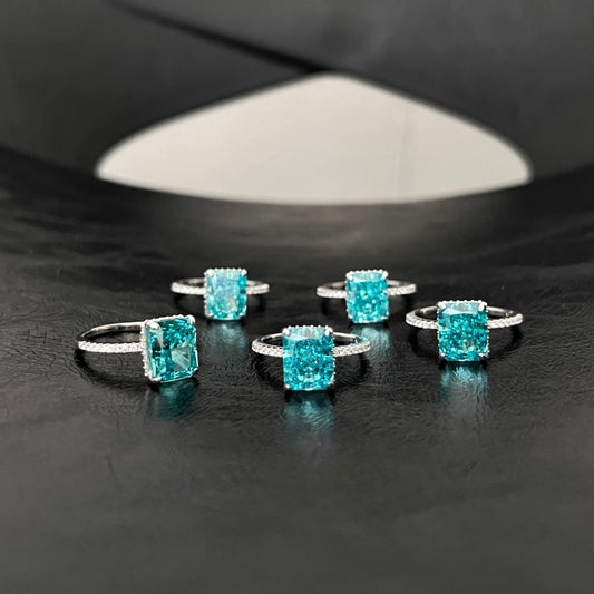 Exclusive Radiant Cut Paraiba Color Engagement Ring In Sterling Silver
