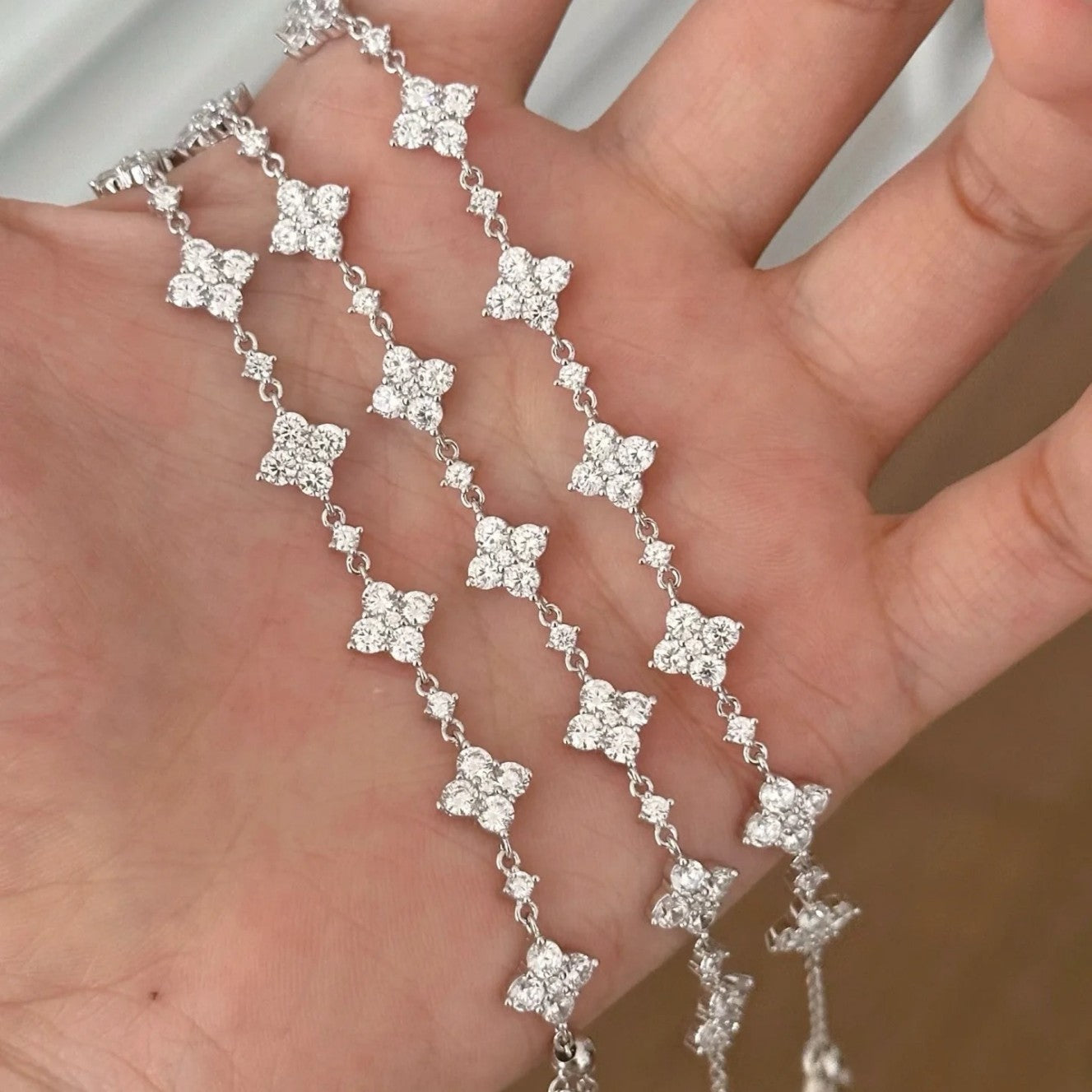 925 silver four-leaf full diamond flower bracelet - Camillaboutiqueshop