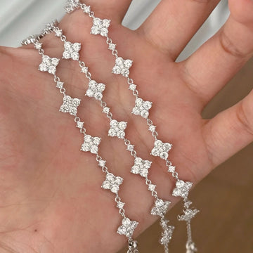 925 silver four-leaf full diamond flower bracelet - Camillaboutiqueshop