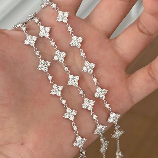 925 silver four-leaf full diamond flower bracelet - Camillaboutiqueshop