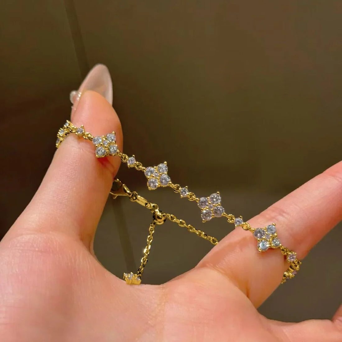 925 silver four-leaf full diamond flower bracelet - Camillaboutiqueshop