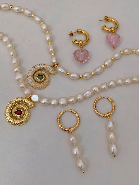 Pearl Drop Hoop Earrings