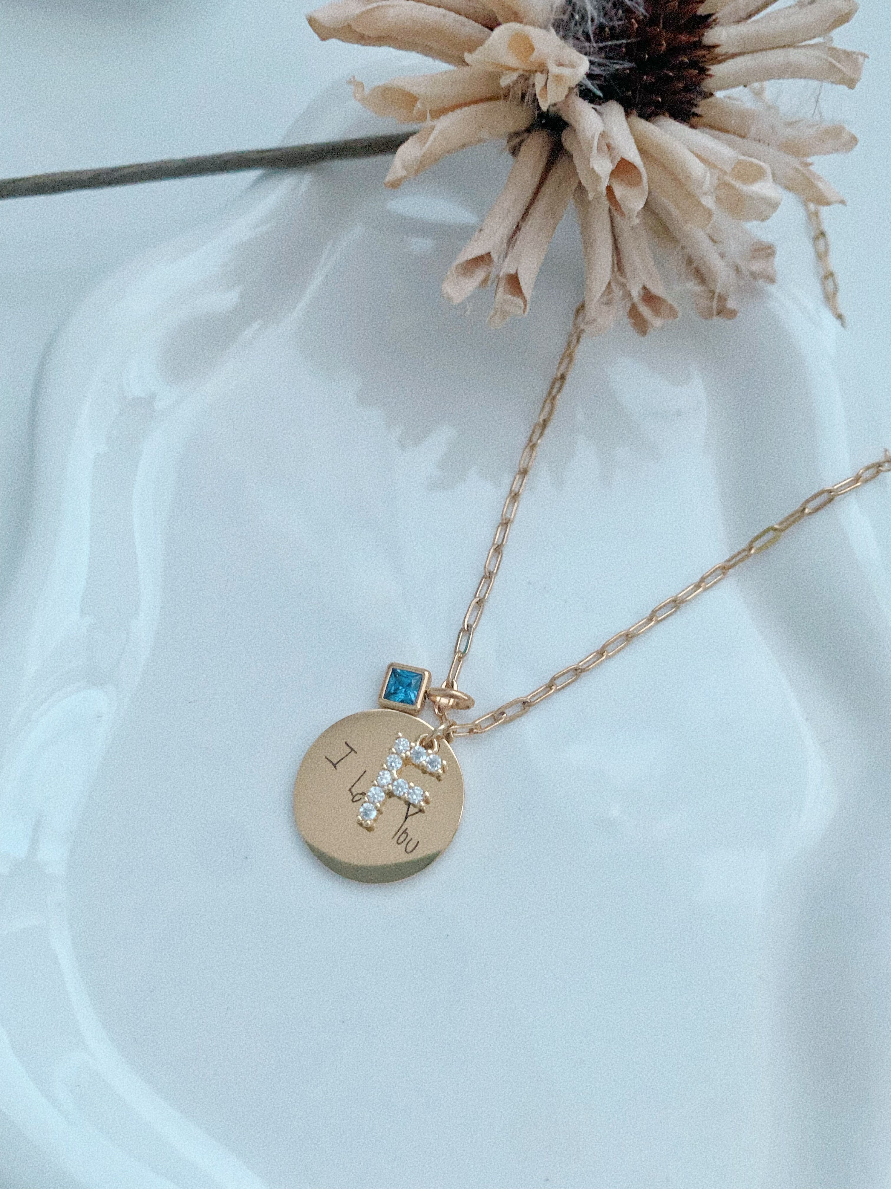 Handwriting & Initial With Birthstone Necklace - camillaboutiqueshop